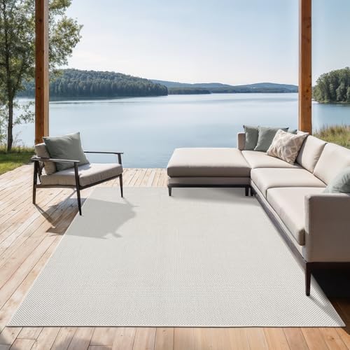 Mistra Robust Outdoor Rug, Modern, Weatherproof, UV-Resistant - Ideal for Balcony, Patio, Kitchen - Cream - 80 x 150cm