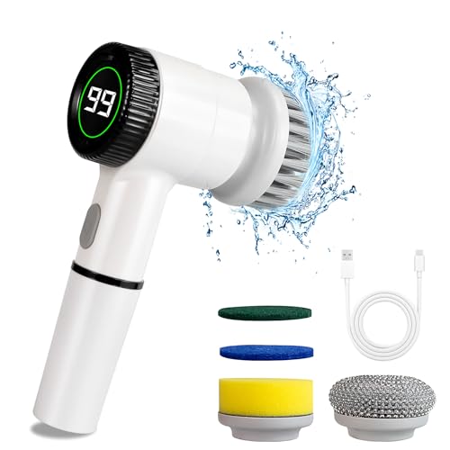 WatiHomic Electric Spin Scrubber for Bathroom Cleaning - Cordless Power Brush with 5 Brush Heads - 3 Speeds