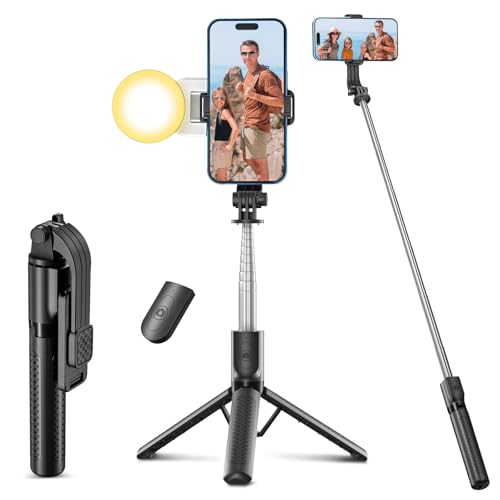 POWOMAO Telescopic Selfie Stick Tripod with Fill Light - Remote Control - Stable Tripod - iPhone/Samsung/Huawei - 125cm