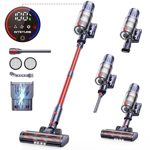 INTETURE 600W Cordless Vacuum: 65Mins Stick, Self-standing Upright, Wall Mount, Touch Screen - Hardwood, Carpet, Pet Hair