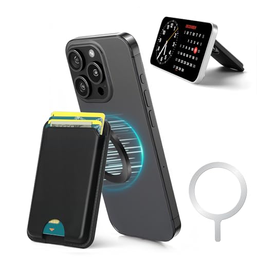MagSafe Wallet: Slim RFID Card Holder w/ Magnetic Stand for iPhone, Black