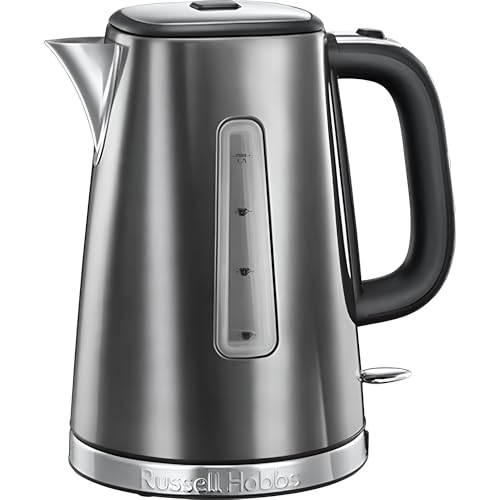 Russell Hobbs Luna Grey 1.7L Cordless Electric Kettle inchQuiet Fast Boil Anti-Scale Filter Easy Push Button Perfect Pour Spout