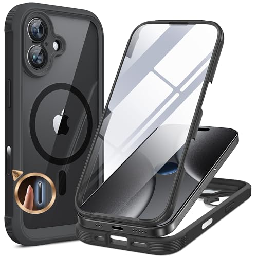 Miracase Magnetic iPhone 17 Case with Glass Screen Protector & Camera Button, MagSafe Compatible, Drop Proof Cover, 6.3-inch Black