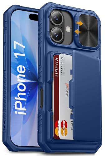 Vihibii iPhone 17 Wallet Case: Slide Camera Cover, RFID, Shockproof - Blue