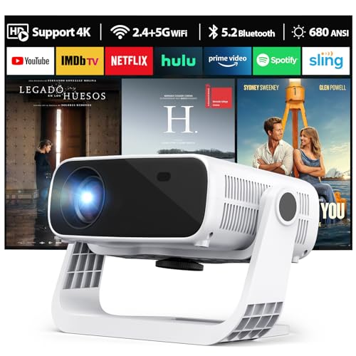 Wielio Smart Projector 1080P 4K, Android 11, WiFi 6, Bluetooth 5.2, 680 ANSI, Quiet Fan, Home Cinema iOS/Android/PS5