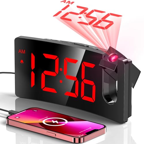 GOLOZA Projection Alarm Clock: 180° Projector, LED Display, USB Charger