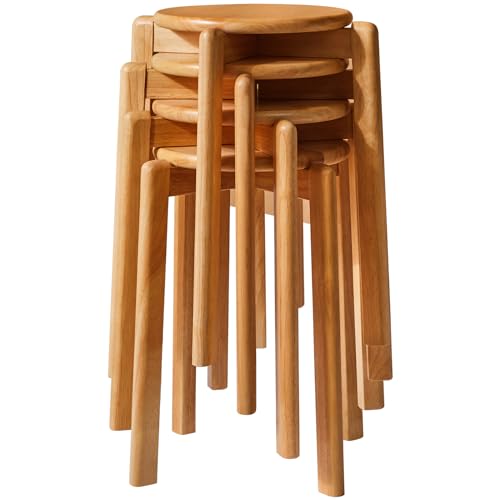 YMYNY Solid Wood Round Stool Set - Stackable Small Stools for Living Room, Kitchen - Shoes Change & Dressing Stool - Natural Color