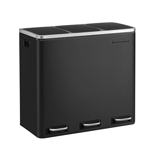 SONGMICS 3 x 18L Recycling Bin with Soft-Close Lids & Pedals