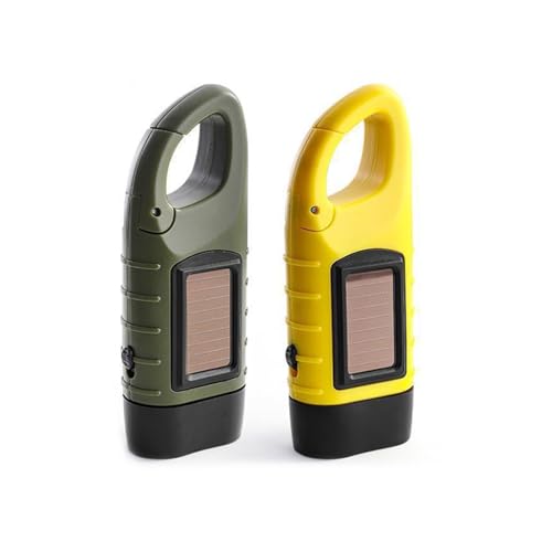 Telidif Wind Up LED Hand Crank Solar Torch 2-Pack - Bright Emergency Light with Carabiner - Camping, Hiking, Outdoor Gear