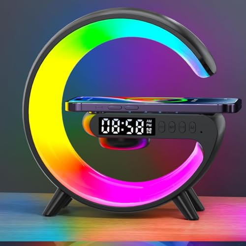 Smart Lamp Alarm Clock Speaker Wireless Charger 15W RGB Color Changing - Bedroom Gift
