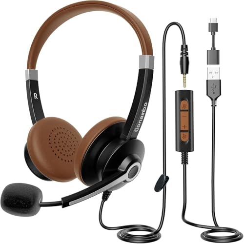 Brand USB Headset with Mic, Noise Cancelling, Stereo Sound, Audio Control - Ideal for PC, Skype, UC, Call Center