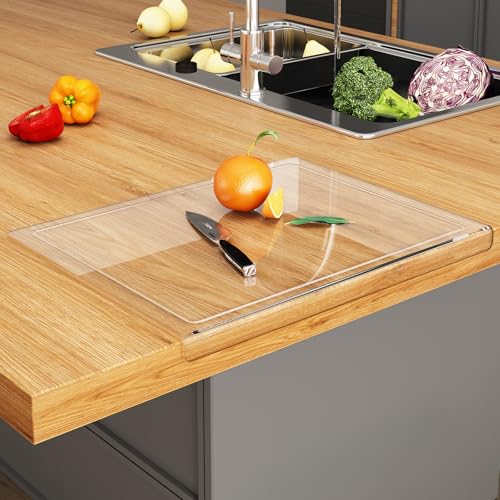 JJL Clear Acrylic Cutting Board 41x32 inch - Juice Groove, Lightweight, Hygienic - Ideal for Juicy Foods - Non-Slip, Easy to Clean