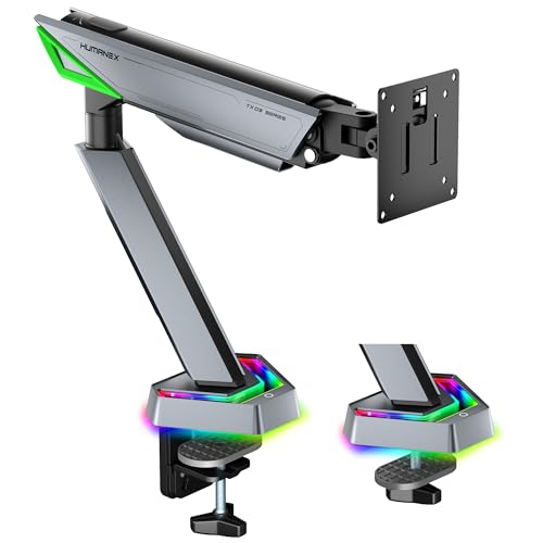 Humanex Gaming Monitor Arm with 20 Mode RGB LED Lights - Adjustable Mount for 17-45 inch Screens - Cable Management