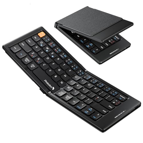 ProtoArc Foldable Bluetooth Keyboard, Portable Mini Wireless Travel Keyboards with PU Leather Cover - For Windows iOS Android - Black