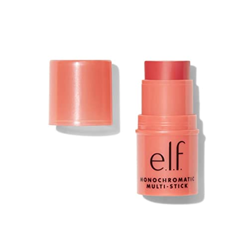 e.l.f. Monochromatic Multi Stick for Eyes, Lips & Cheeks, Glimmering Guava, Creamy & Blendable Makeup Stick