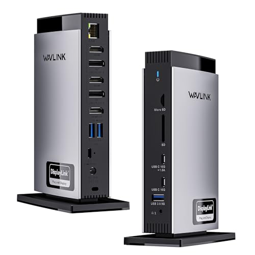 WAVLINK Laptop Docking Station: 3 HDMI, USB C, Triple 4K60Hz Display, 100W Charging, Mac/Windows, 2DP, 5 USB, Ethernet, Audio/Mic
