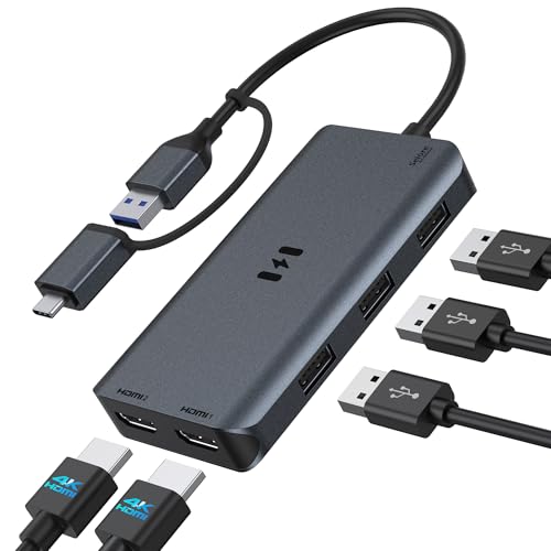 Universal USB Docking Station: Dual HDMI Adapter for Extended Display on MacBook Pro/Air, Dell, HP - USB-C Laptop - 2 HDMI Ports