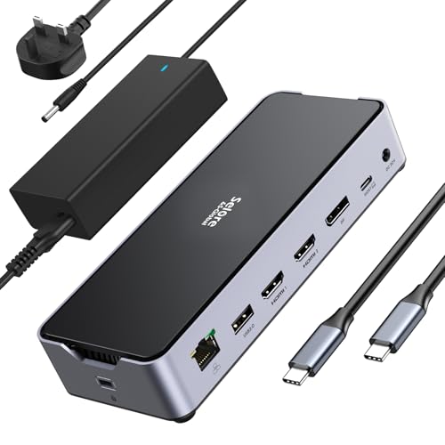 Laptop Docking Station: 3-Monitor HDMI DisplayPort, USB C 3.1, 4K144Hz, 13-in-1 Hub, 150W Power Supply, PD 30W