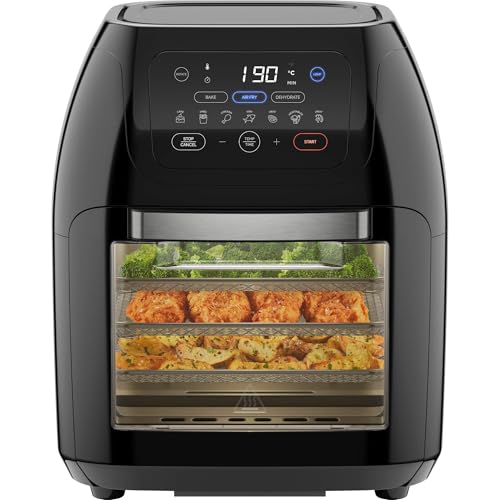 CHEFMAN Air Fryer Oven 5-in-1 Rotisserie Dehydrator Bake - 10L 1800W - Family Size Large with Auto Shutoff - Black