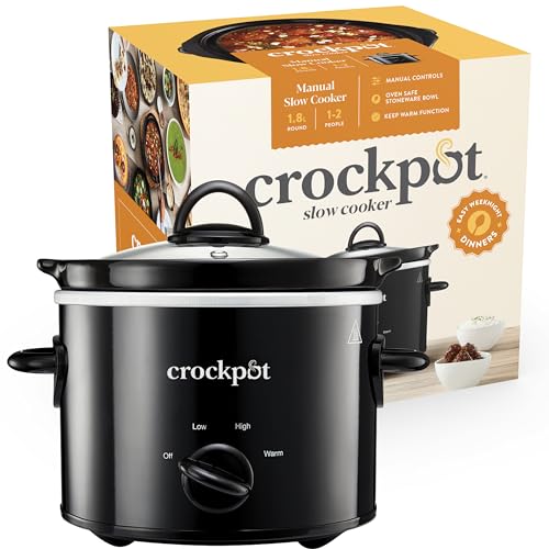 Crock-Pot Small Slow Cooker, Easy-Clean Ceramic Bowl, Energy Efficient, Black - Ideal for 1-2 People