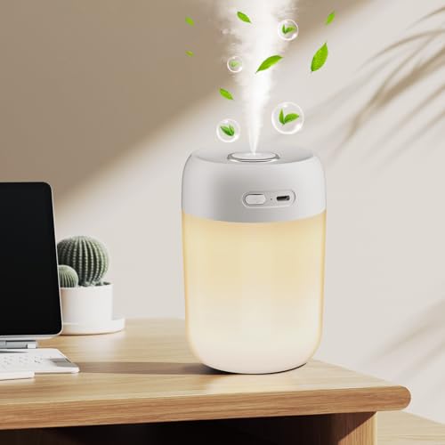Kissleaf Mini Room Humidifier 650ml: Quiet Baby Air Humidifier for Bedroom, Children, Plants - Long-lasting 15H - Warm Light