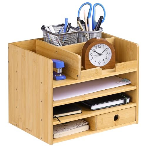 Navaris Bamboo Desk Organiser with Storage Drawers for Stationery