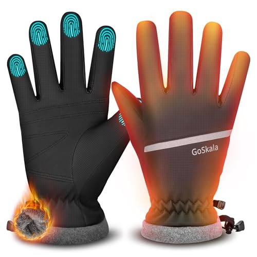GoSkala Thermal Gloves: Warm Windproof Men Women Touch Screen Running Cycling Driving for Cold Weather, Black, M