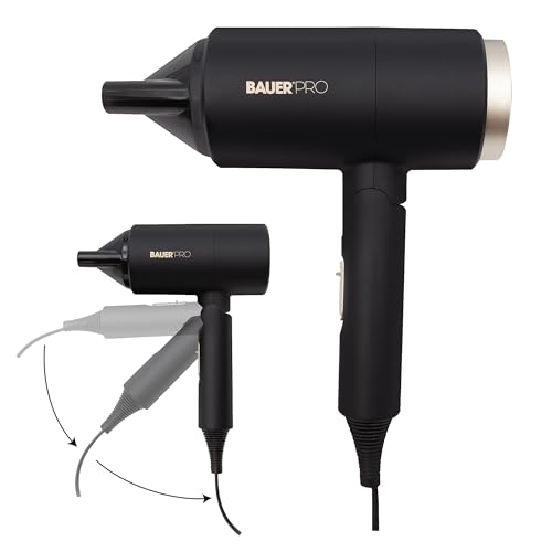 Bauer Ion FlowX Hair Dryer: Professional Ionic, 2 Speeds, 3 Heat Settings, Cool Shot, Concentrator Nozzle, Foldable - Travel Friendly