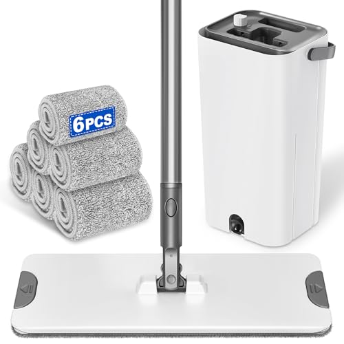 ILAVCLEAN Flat Head Floor Mop Set: 6 Reusable Pads for Dry Wet Cleaning - Housewife Dust Mop for Home, Bathroom, Kitchen