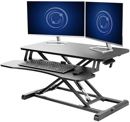 VIVO 81 inch Desk Converter: Height Adjustable Sit-Stand Dual Monitor & Laptop Workstation, Wide Keyboard Tray - Black