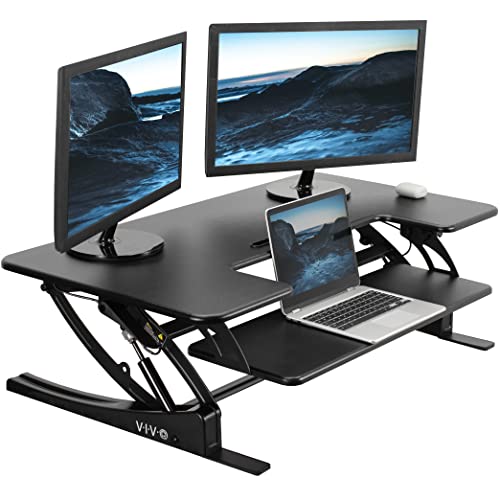 VIVO Height Adjustable Stand Up Desk Converter, Dual Monitor Riser Workstation, Black, V Series
