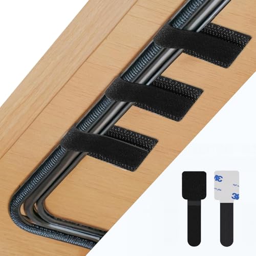 Abnii Cable Management Clips: Self-Adhesive Tidy Straps for TV, PC, Laptop - Hook and Loop Cord Organizer - Black, Small