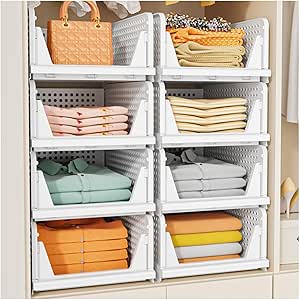 SNSLXH Stackable Closet Storage Basket Set - Multifunctional Organizer for Bathroom, Kitchen, Laundry - Space-Saving Clothes Drawer Organizer