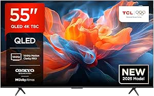 TCL 55-inch QLED 4K HDR Ultra HD TV with Google TV Technology, Dolby Vision, Atmos, 144Hz Motion Clarity Pro, FreeSync, Onkyo Audio - Google Assistant