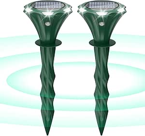 Solar Powered Mole & Snake Repellent: Motion Detection LED, Waterproof, Ultrasonic - Get Rid of Vole, Rabbit, Gopher, Raccoon