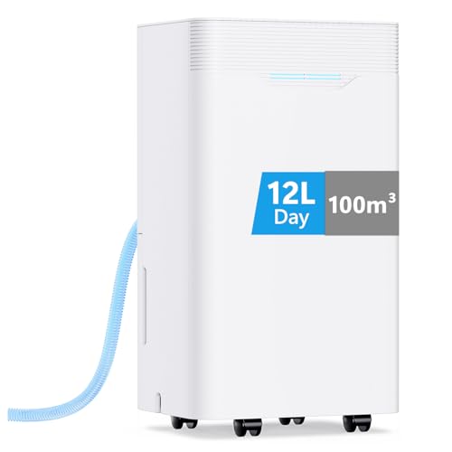 Brand 12L Dehumidifier: Continuous Drainage, Humidity Display, 3 Modes, 24H Timer - Quiet Compression for Home, Clothes, Basement