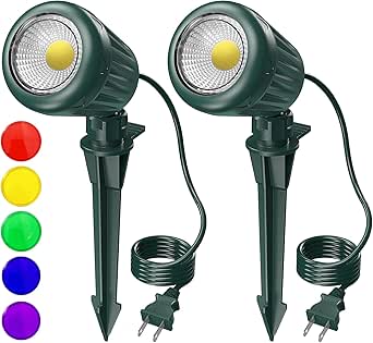Outdoor Halloween Spotlights: Plug-in Christmas Lights with Color Lenses - IP65 Waterproof, Garden Decoration - 2 Pack