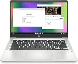 HP Chromebook 14 Laptop, Intel Celeron, 4GB RAM, 64GB eMMC, 14" HD, Chrome OS, Thin Design, 4K Graphics, Long Battery Life