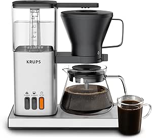 KRUPS 8 Cup Drip Coffee Maker, SCA-Certified, Blooming Tech, Barista-Quality, Pour Over, Easy Clean, Stainless Steel Design