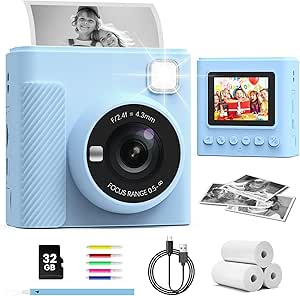 TIATUA Kids Instant Camera, 2.4 inch Print Camera with 32GB Card, 1080P HD Digital Camera for Boys & Girls 3-12 Years, Blue