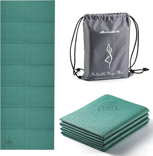Avoalre Foldable Travel Yoga Mat for Fitness Training & Pilates, Non-Slip Portable Workout Mat - Women Men, Green