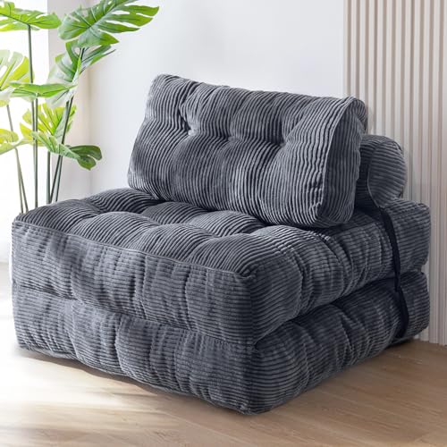 MAXYOYO Convertible Sleeper Chair, Foldable Bed with Back Support - Portable Lounge for Living Room & Bedroom - Navy, Dark Gray