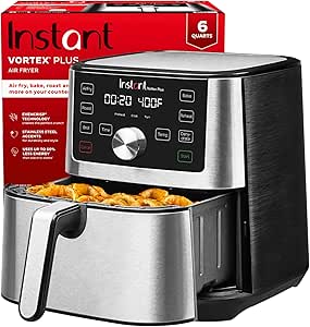 Instant Pot Vortex Plus 6QT Air Fryer: 6-in-1, Dehydrates, Crisps, Roasts, Bakes - Easy Meals, 100+ Recipes, Dishwasher-Safe - Black