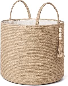 Mkono Rope Basket with Wooden Bead Decoration for Home Storage