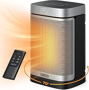 Dreo Portable Electric Heater: PTC Ceramic, Remote Control, Thermostat, 70° Oscillation, 12H Timer - Safe & Quiet Room Heater