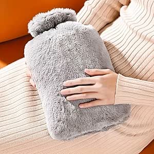 Cozy 1L Hot Water Bottle with Soft Cover - Durable Leak-Resistant Grey
