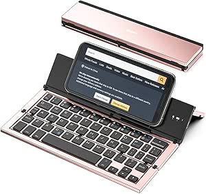 Geyes Foldable Bluetooth Keyboard for iPhone & iPad, Samsung - Portable Travel Keyboard - Rose Gold