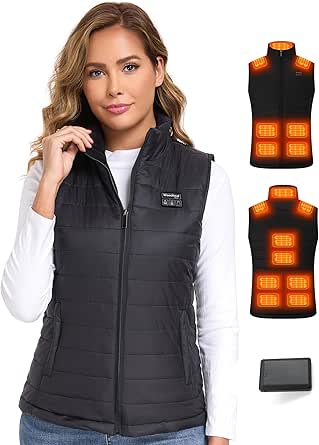 WarmCo Heated Vest for Women, 15 Heat Zones, 10000mAh Power Bank, 3 Heat Settings, Ideal for Outdoor Activities