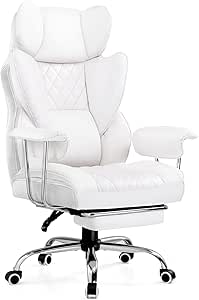 COMHOMA Big & Tall Leather Gaming Office Chair with Footrest - Ergonomic High Back, Lumbar Support, Soft Armrests