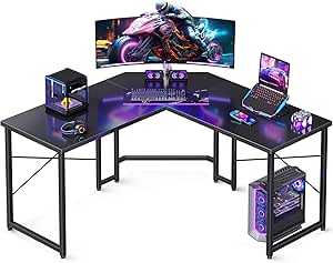 Casaottima Gaming Desk: L-Shaped Corner Table for Home Office, Sturdy Workstation, Easy Assembly, Carbon Fiber Surface, 51 inch Black